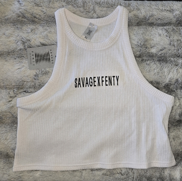NWT Savage X Fenty White ESSENTIAL HEAVY RIB CROPPED LOGO TANK Size XL - Picture 6 of 6